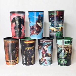 Marvel 7-Eleven Slurpee Cups 2008 Iron Man Incredible Hulk Lenticular Lot of 7